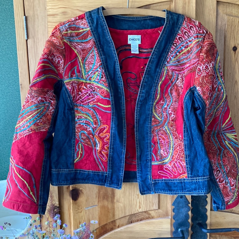 Embroidered denim blazer jean jacket